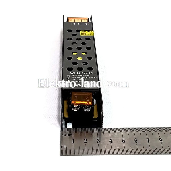 Блок питания 60W AVT-60-12V-5A мини (60Вт 12В 5А) компактный для светодиодной LED ленты, модулей, линеек.